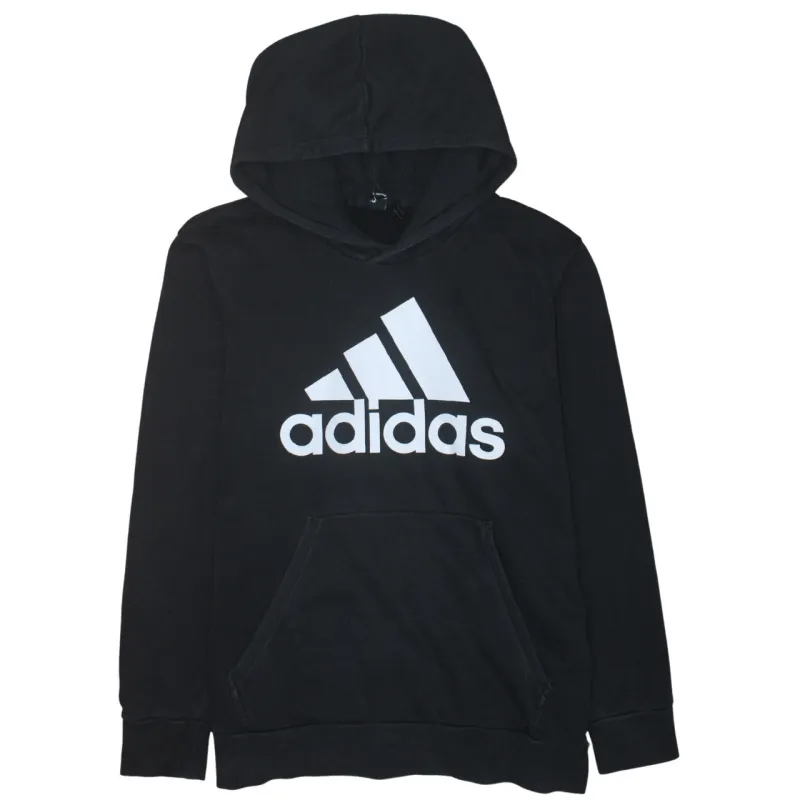 Adidas Black Hoodie Women’s XLarge Printed Big Logo Front Pouch Pullover Sweatshirt sold by Vintage Club
