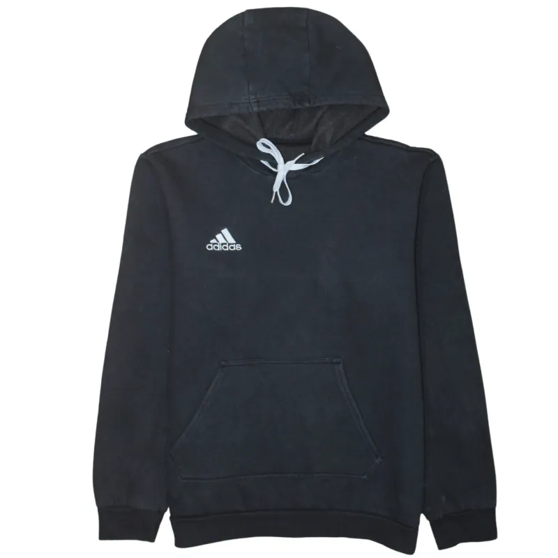 Adidas Black Hoodie Women’s Medium Embroidered Logo Drawstring Pullover Sweatshirt sold by Vintage Club