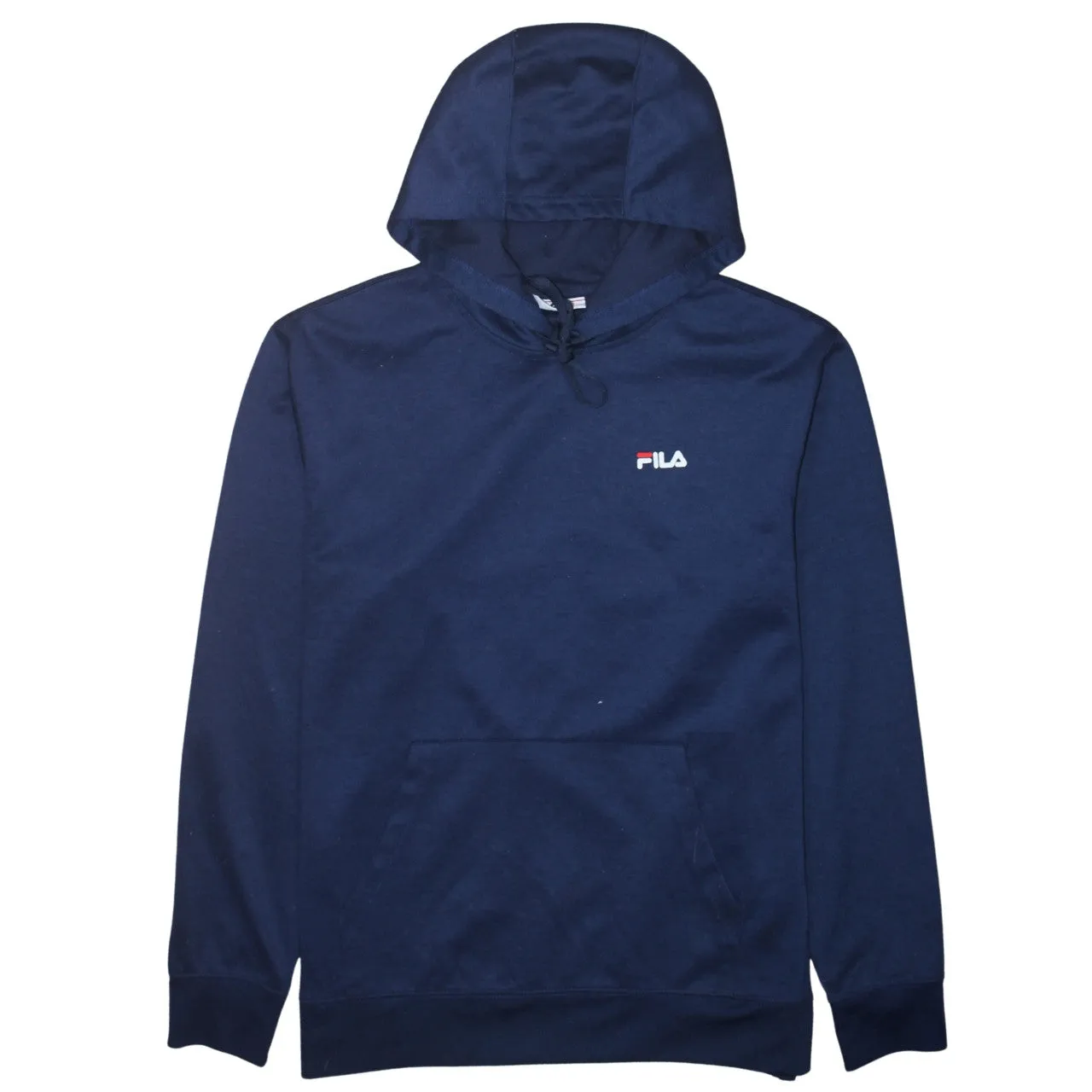 Fila Navy Blue Hoodie Men's Large Embroidered Chest Logo Front Pocket Pullover Sweatshirt sold by Vintage Club