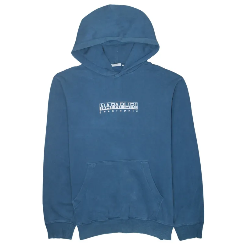 Napapijri Blue Hoodie Men's Small Printed Logo Front Pocket Pullover Sweatshirt sold by Vintage Club