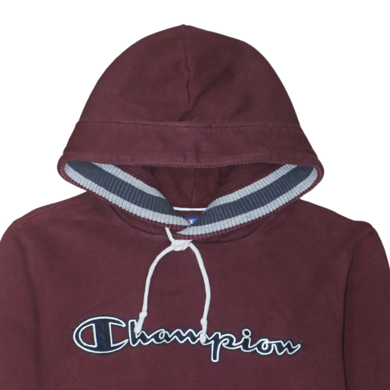 Champion Burgundy Red Hoodie Women’s Large Embroidered Logo Ribbed Hem Cuffs Pullover Sweatshirt sold by Vintage Club product image thumbnail 3