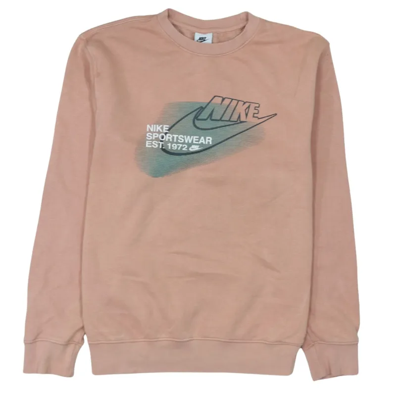 Nike Pink Crewneck Sweatshirt Men's Medium Printed Logo Ribbed Cuffs Pullover Top sold by Vintage Club