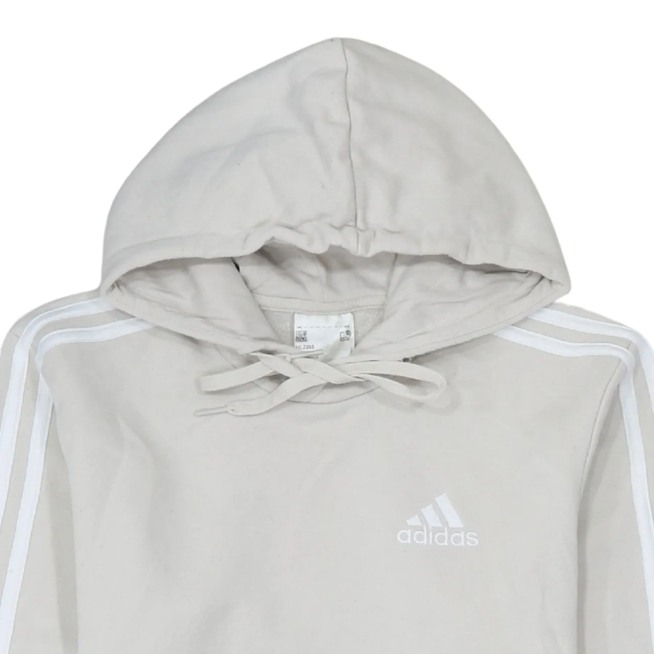 Adidas Beige Cream Hoodie Men's XSmall Three Stripe Sleeves Printed Logo Pullover Sweatshirt sold by Vintage Club product image thumbnail 3