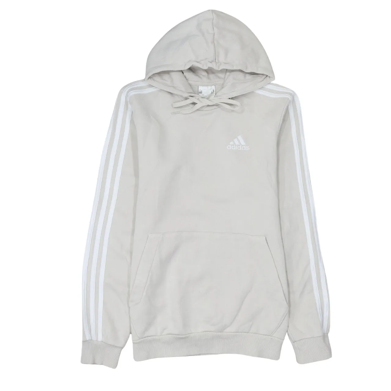 Adidas Beige Cream Hoodie Men's XSmall Three Stripe Sleeves Printed Logo Pullover Sweatshirt sold by Vintage Club