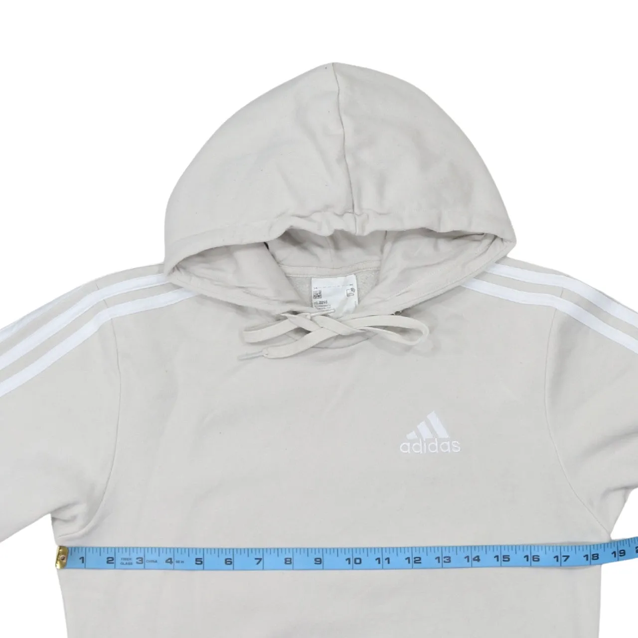 Adidas Beige Cream Hoodie Men's XSmall Three Stripe Sleeves Printed Logo Pullover Sweatshirt sold by Vintage Club product image thumbnail 5