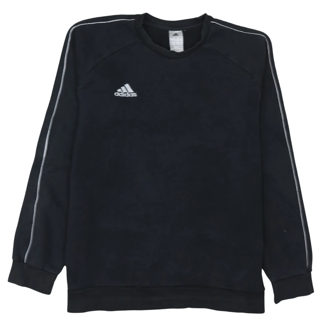 Adidas Black Sweatshirt Women's XLarge Embroidered Chest Logo Contrast Piped Sleeves Pullover Top sold by Vintage Club