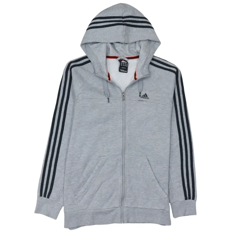 Adidas Grey Full Zip Hoodie Women's Medium Three Stripe Sleeves Embroidered Logo Sweatshirt sold by Vintage Club