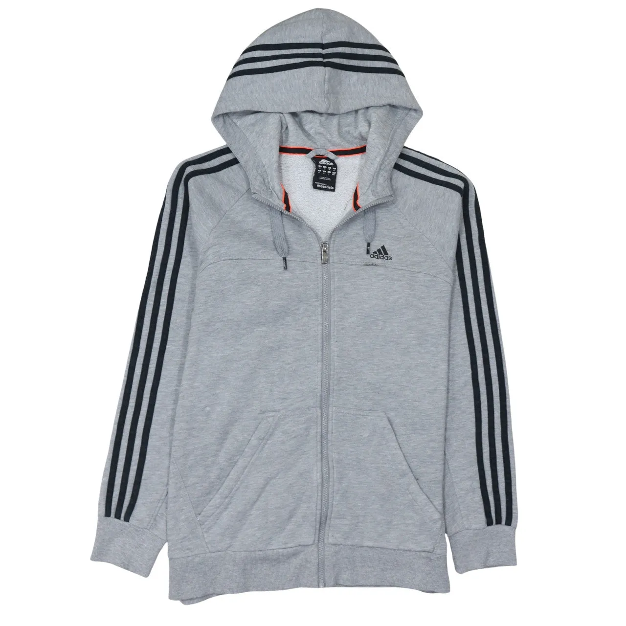 Adidas Grey Full Zip Hoodie Women's Medium Three Stripe Sleeves Embroidered Logo Sweatshirt sold by Vintage Club