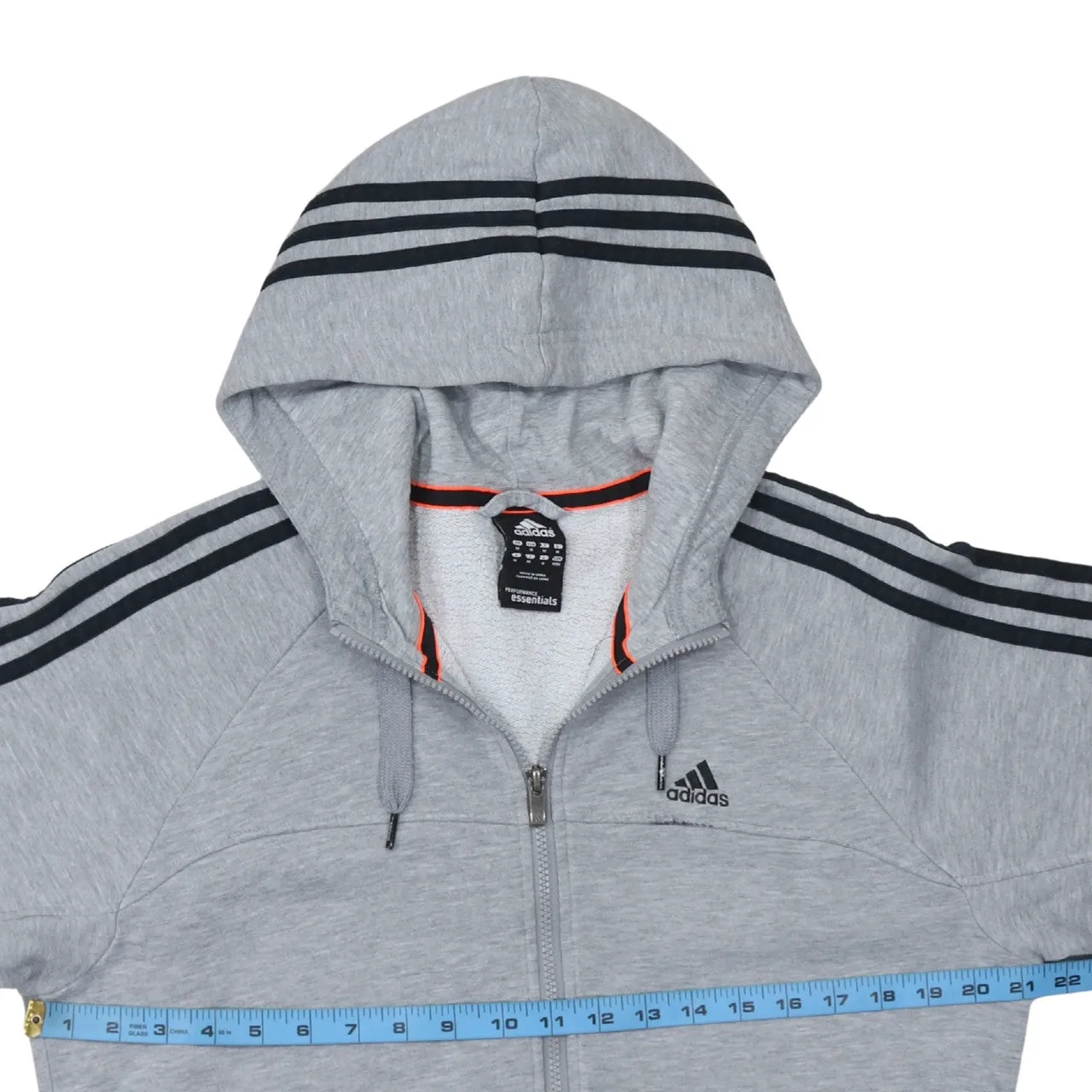 Adidas Grey Full Zip Hoodie Women's Medium Three Stripe Sleeves Embroidered Logo Sweatshirt sold by Vintage Club product image thumbnail 5