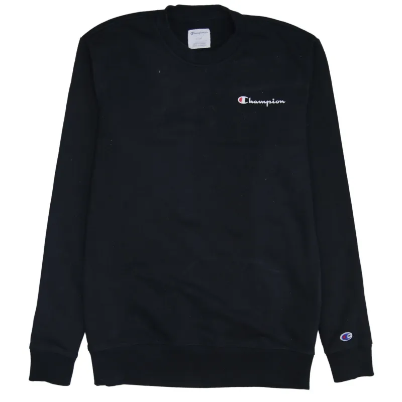 Champion Black Sweatshirt Men's Small Embroidered Chest Logo Ribbed Cuffs Crewneck Pullover sold by Vintage Club