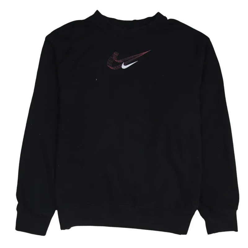 Nike Black Sweatshirt Men's Medium Printed Swoosh Logo Crewneck Pullover Fleece Top sold by Vintage Club