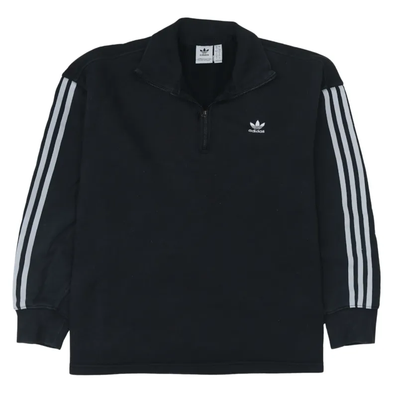 Adidas Black Quarter Zip Sweatshirt Women's Large Trefoil Embroidered Logo Three Stripe Pullover Top sold by Vintage Club