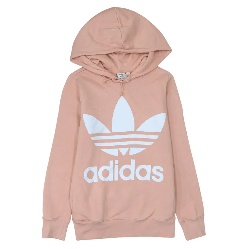 Adidas Blush Pink Hoodie Women’s Medium Big Trefoil Printed Logo Pullover Sweatshirt sold by Vintage Club