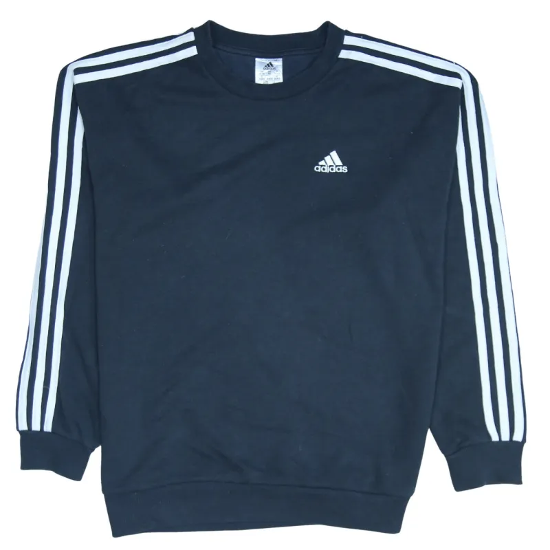 Adidas Black Sweatshirt Women’s XSmall Three Stripe Sleeves Embroidered Chest Logo Pullover Top sold by Vintage Club