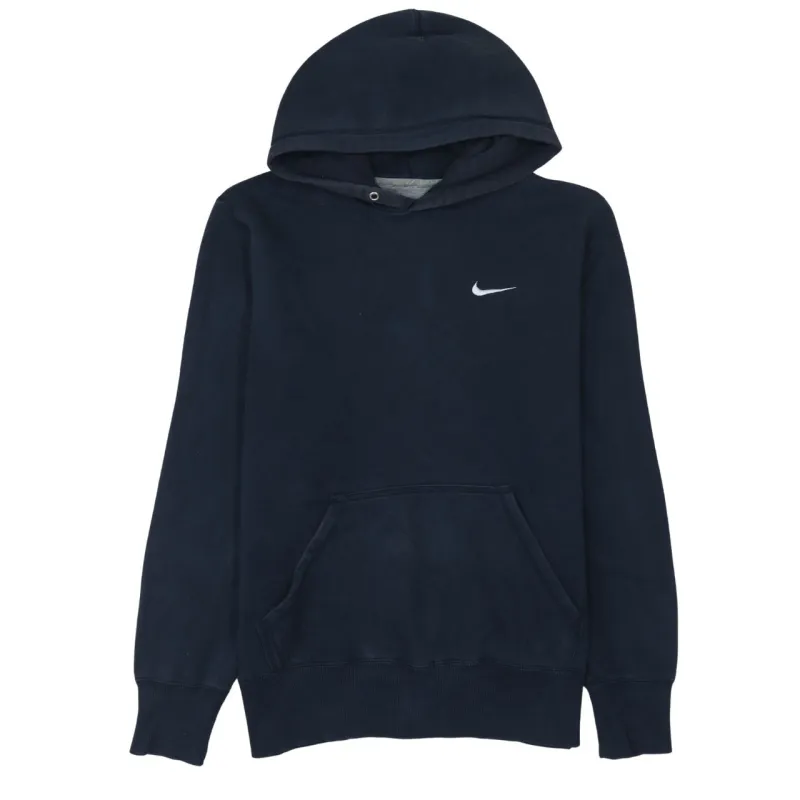 Nike Navy Blue Hoodie Men’s Medium Embroidered Swoosh Logo Front Pocket Pullover Sweatshirt sold by Vintage Club