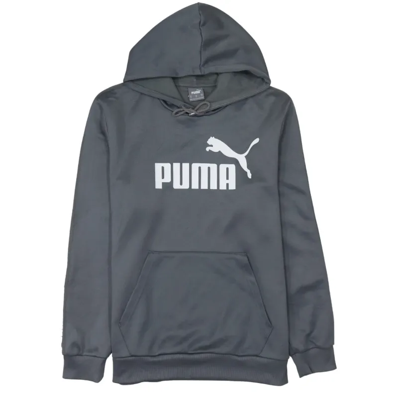 Puma Dark Grey Hoodie Women’s Medium Printed Logo Tape Sleeves Pullover Sweatshirt sold by Vintage Club