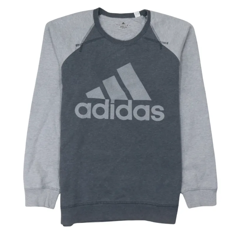 Adidas Grey Crewneck Sweatshirt Women's Large Printed Logo Raglan Sleeves Pullover Top made by Adidas