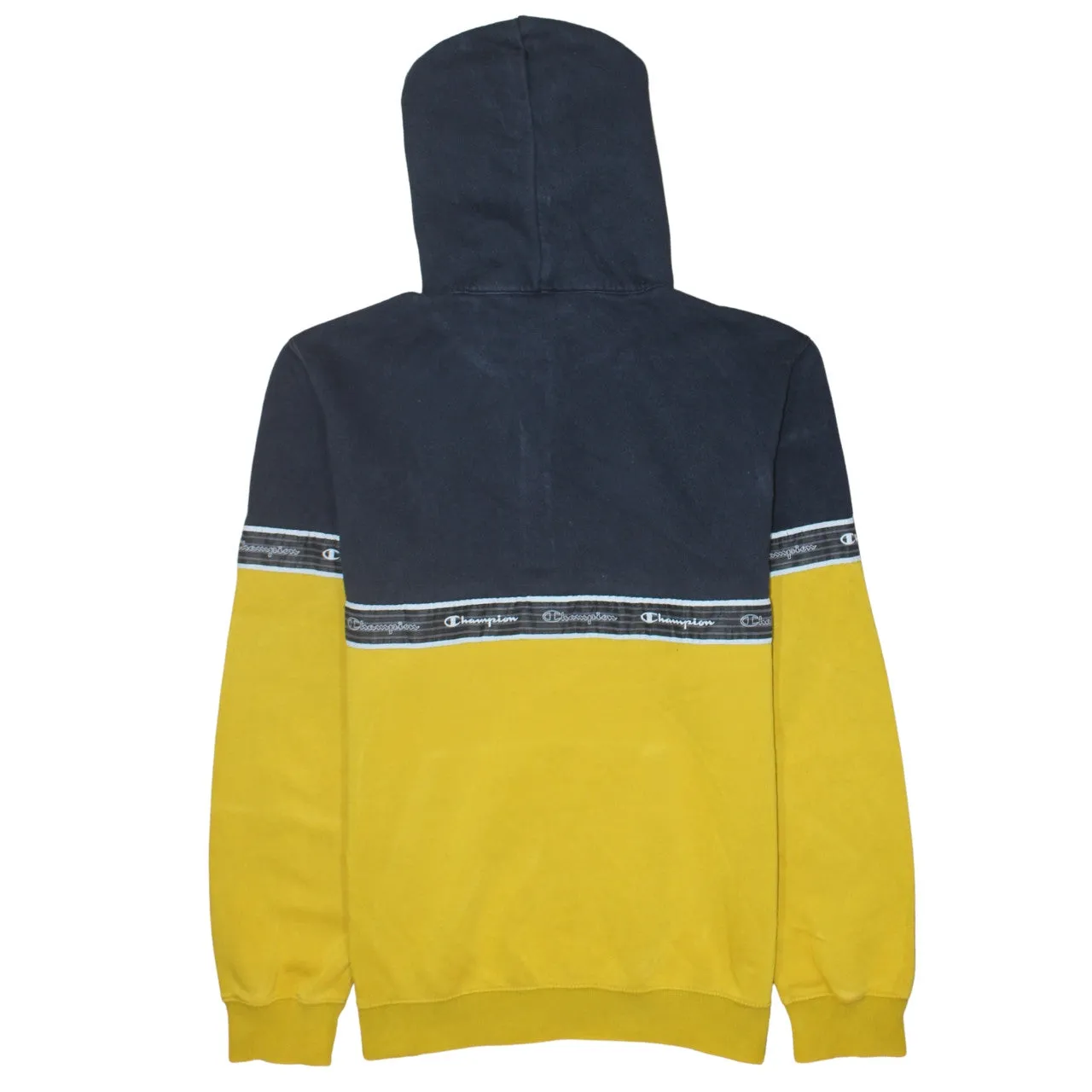 Champion Navy Yellow Hoodie Women’s Large Half Zip Logo Tape Hooded Sweatshirt Pullover sold by Vintage Club product image thumbnail 2