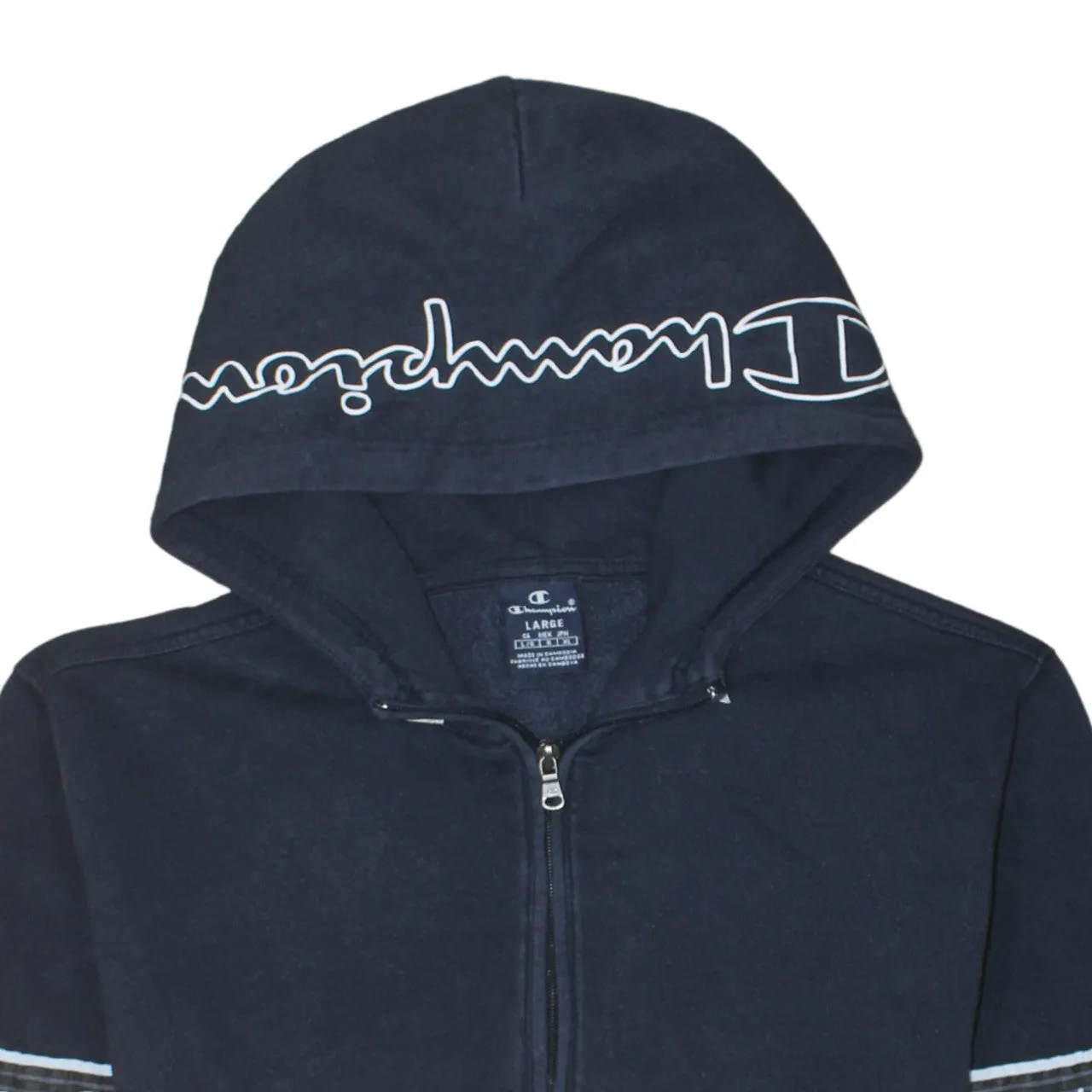 Champion Navy Yellow Hoodie Women’s Large Half Zip Logo Tape Hooded Sweatshirt Pullover sold by Vintage Club product image thumbnail 3