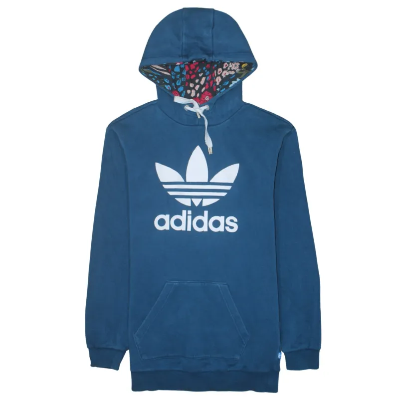 Adidas Blue Hoodie Women’s Medium Trefoil Printed Logo Drawstring Hood Front Pocket Sweatshirt sold by Vintage Club