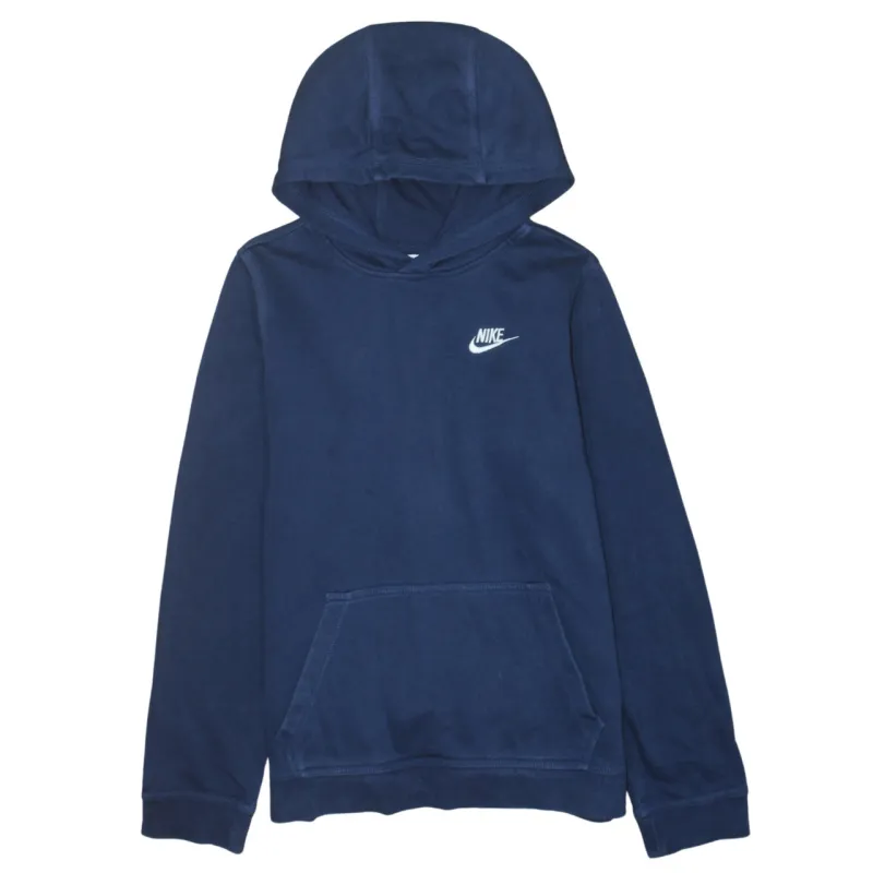 Nike Navy Blue Hoodie Women's XLarge Printed Swoosh Logo Front Pocket Pullover Sweatshirt sold by Vintage Club