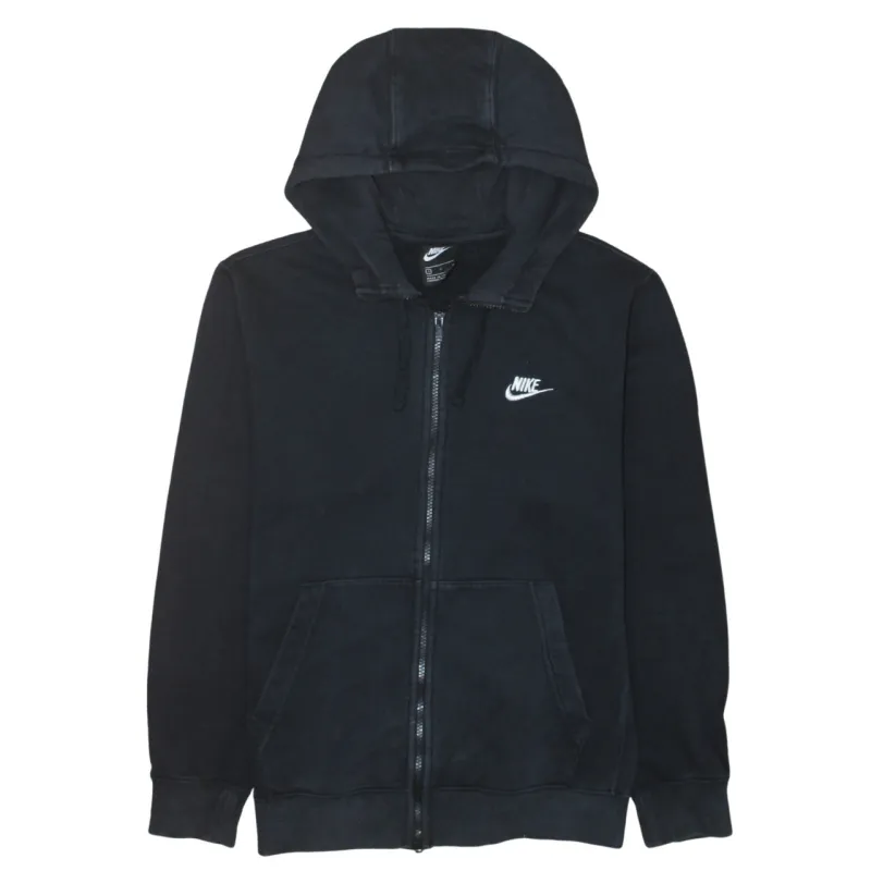 Nike Black Full Zip Hoodie Men's Small Embroidered Swoosh Drawstring Hood Pocket Sweatshirt sold by Vintage Club