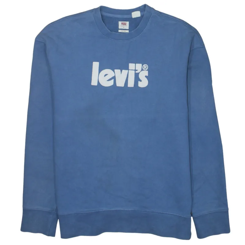 Levi's Blue Sweatshirt Men's Medium Printed Logo Crewneck Pullover Fleece Top made by Levi's