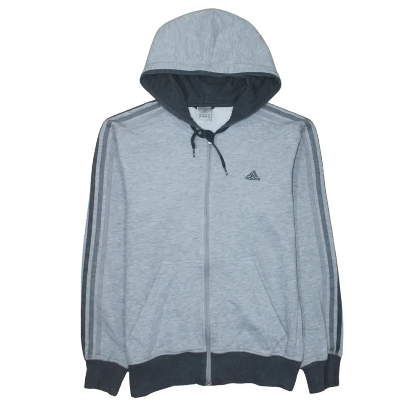 Adidas Light Grey Full Zip Hoodie Men's Medium Embroidered Logo Three Stripe Sleeves Sweatshirt sold by Vintage Club