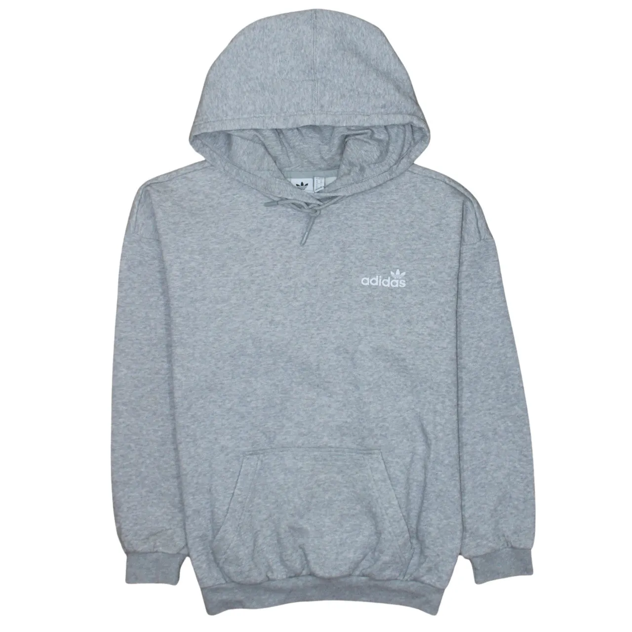 Adidas Grey Hoodie Women’s XSmall Printed Trefoil Logo Pullover Fleece Sweatshirt Top sold by Vintage Club