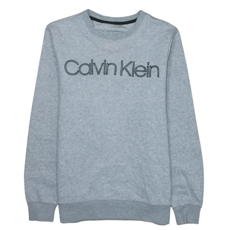 Calvin Klein Grey Sweatshirt Men's Small Embroidered Logo Crewneck Pullover Jumper made by Calvin Klein