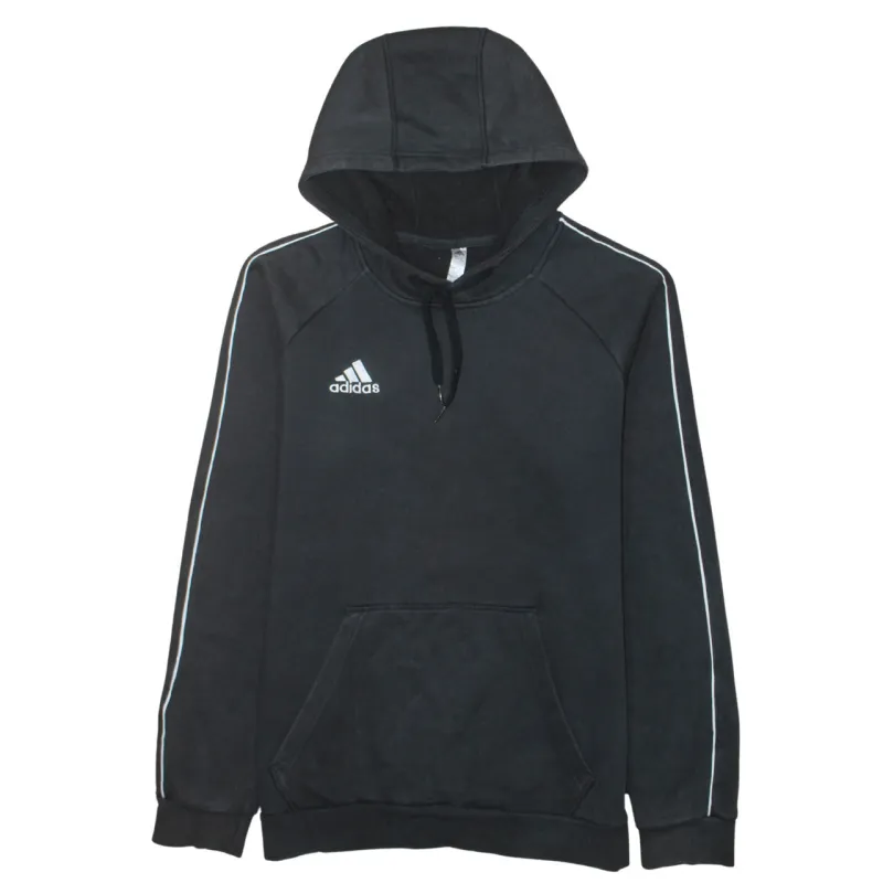 Adidas Black Hoodie Women’s Medium Embroidered Logo Contrast Piping Front Pocket Sweatshirt sold by Vintage Club