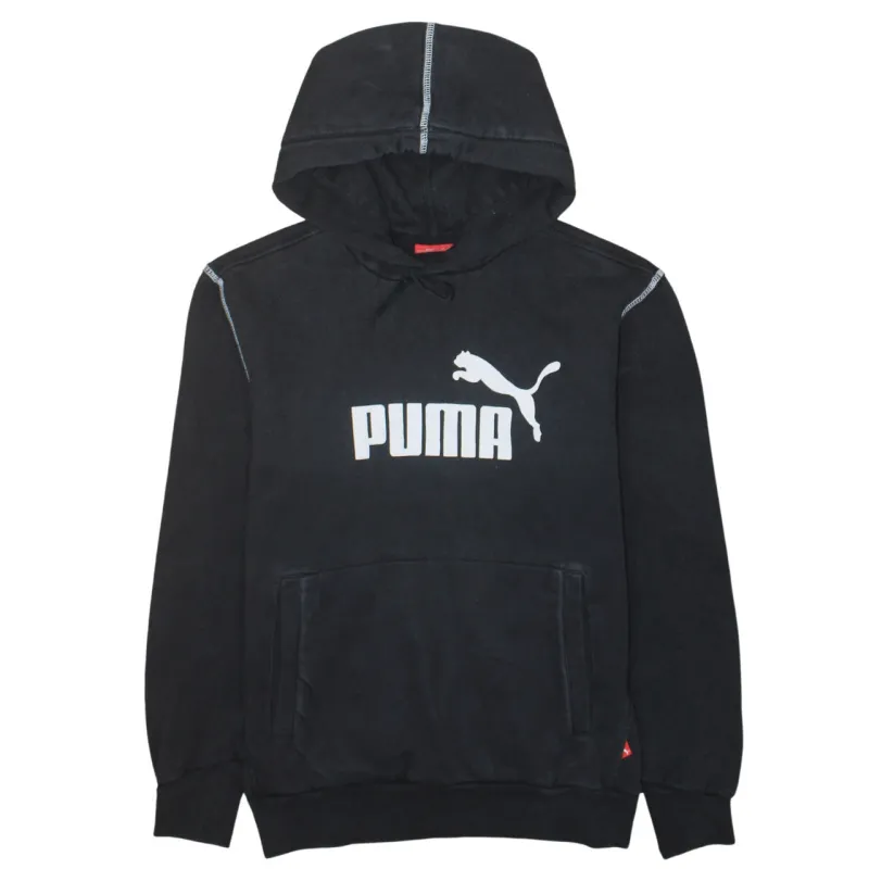 Puma Black Hoodie Men's Small Printed Logo Front Pocket Contrast Stitch Pullover Sweatshirt sold by Vintage Club