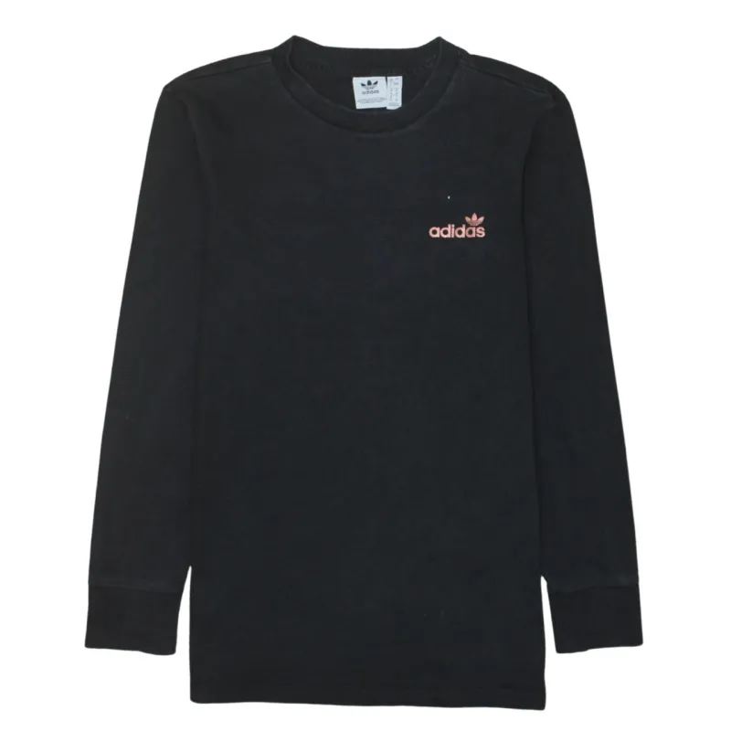 Adidas Black Long Sleeve T Shirt Women’s Small Pink Trefoil Printed Logo Top sold by Vintage Club