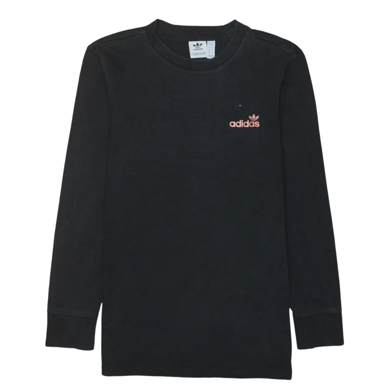 Adidas Black Long Sleeve T Shirt Women’s Small Pink Trefoil Printed Logo Top sold by Vintage Club