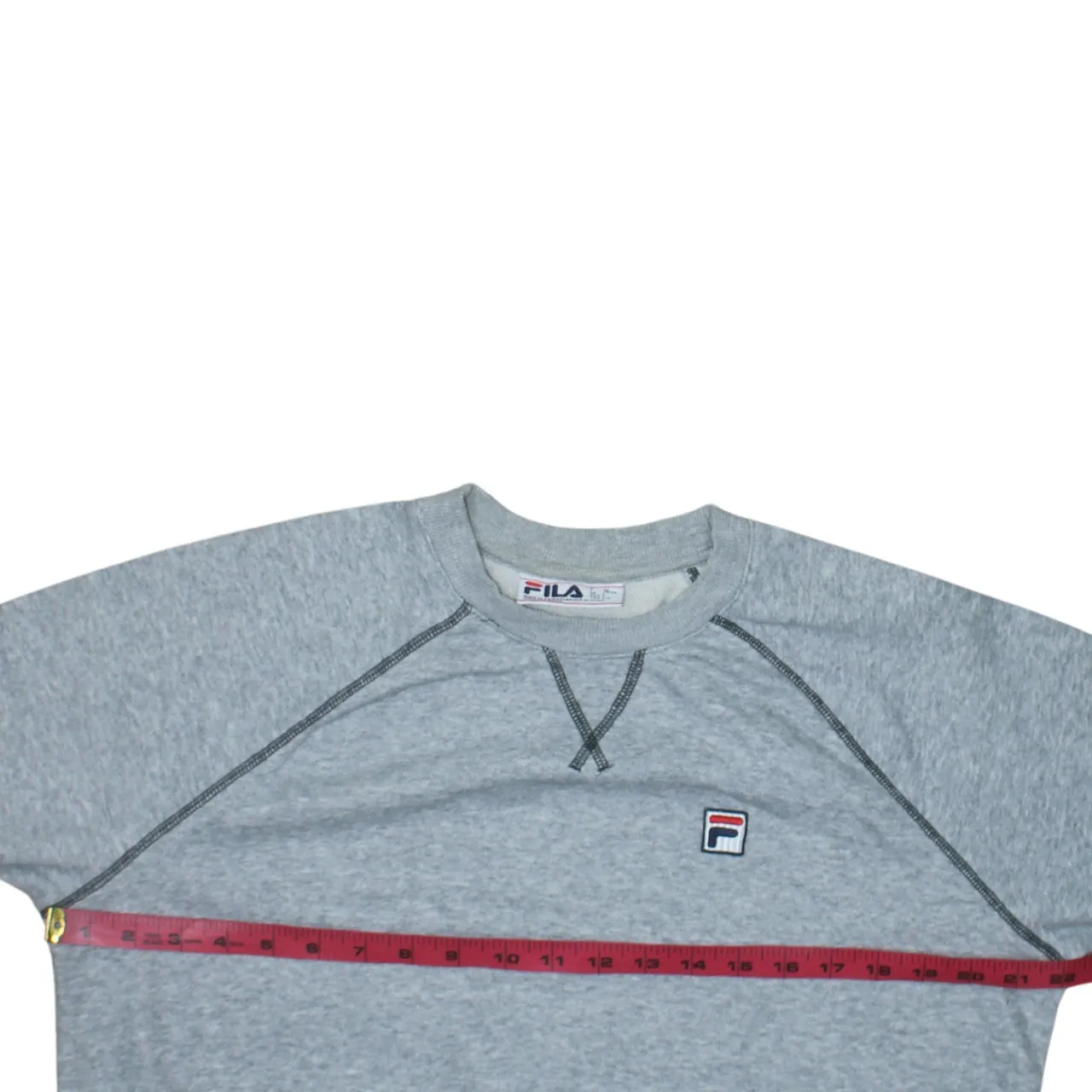 Fila Light Grey Sweatshirt Women’s Large Embroidered Chest Logo Contrast Stitch Crewneck Pullover sold by Vintage Club product image thumbnail 5