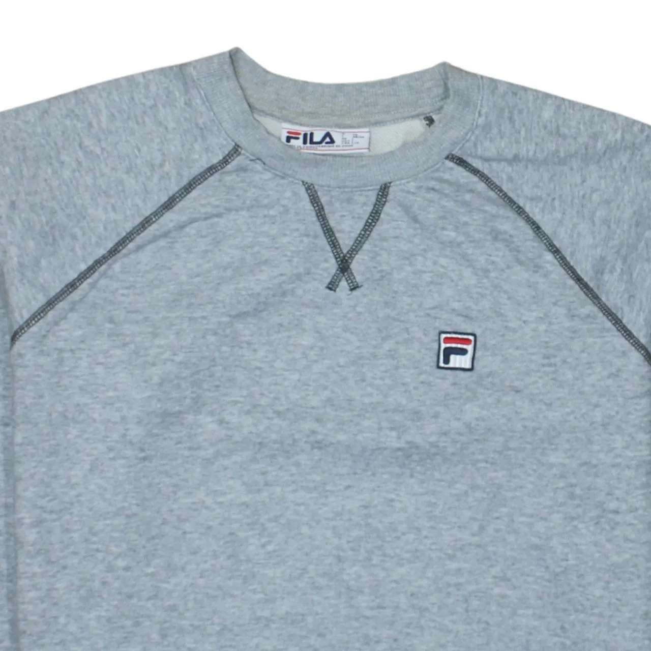 Fila Light Grey Sweatshirt Women’s Large Embroidered Chest Logo Contrast Stitch Crewneck Pullover sold by Vintage Club product image thumbnail 3