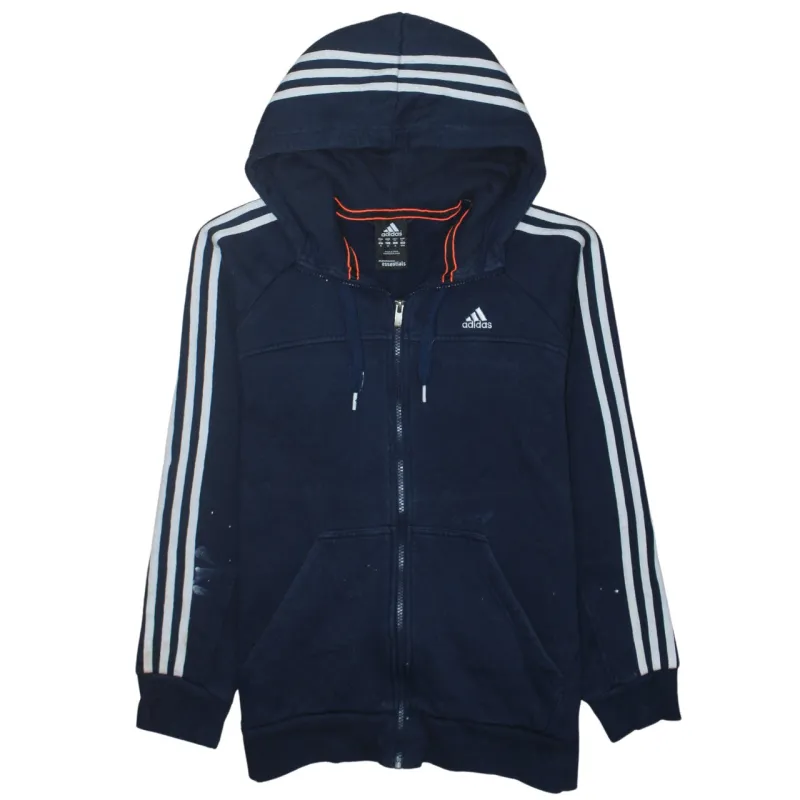 Adidas Navy Blue Hoodie Women’s Medium Full Zip Three Stripe Embroidered Logo Sweatshirt sold by Vintage Club