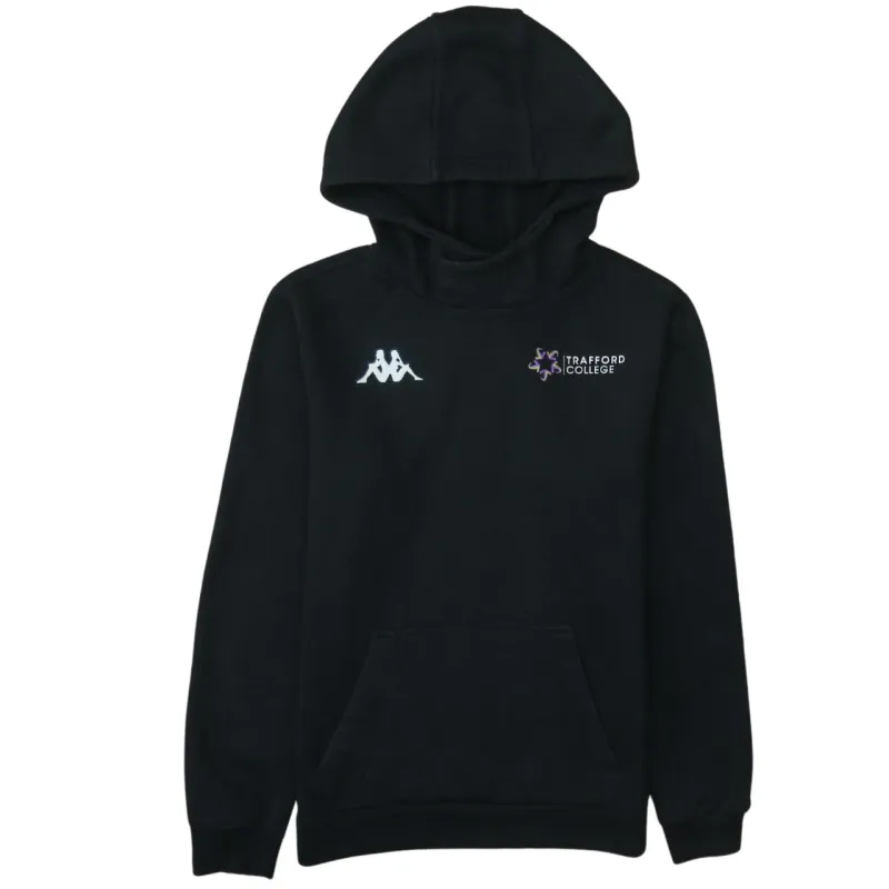 Kappa Black Hoodie Men's Small Embroidered Logos Trafford College Fleece Pullover Sweatshirt sold by Vintage Club