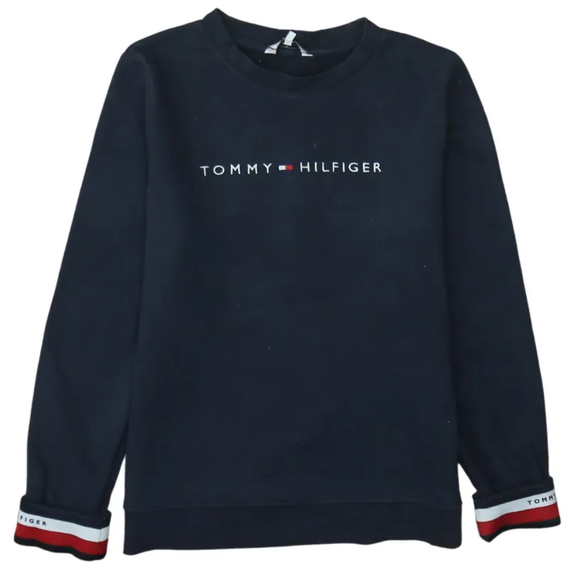 Tommy Hilfiger Navy Blue Sweatshirt Men's Small Embroidered Logo Cuff Flag Trim Pullover Jumper sold by Vintage Club