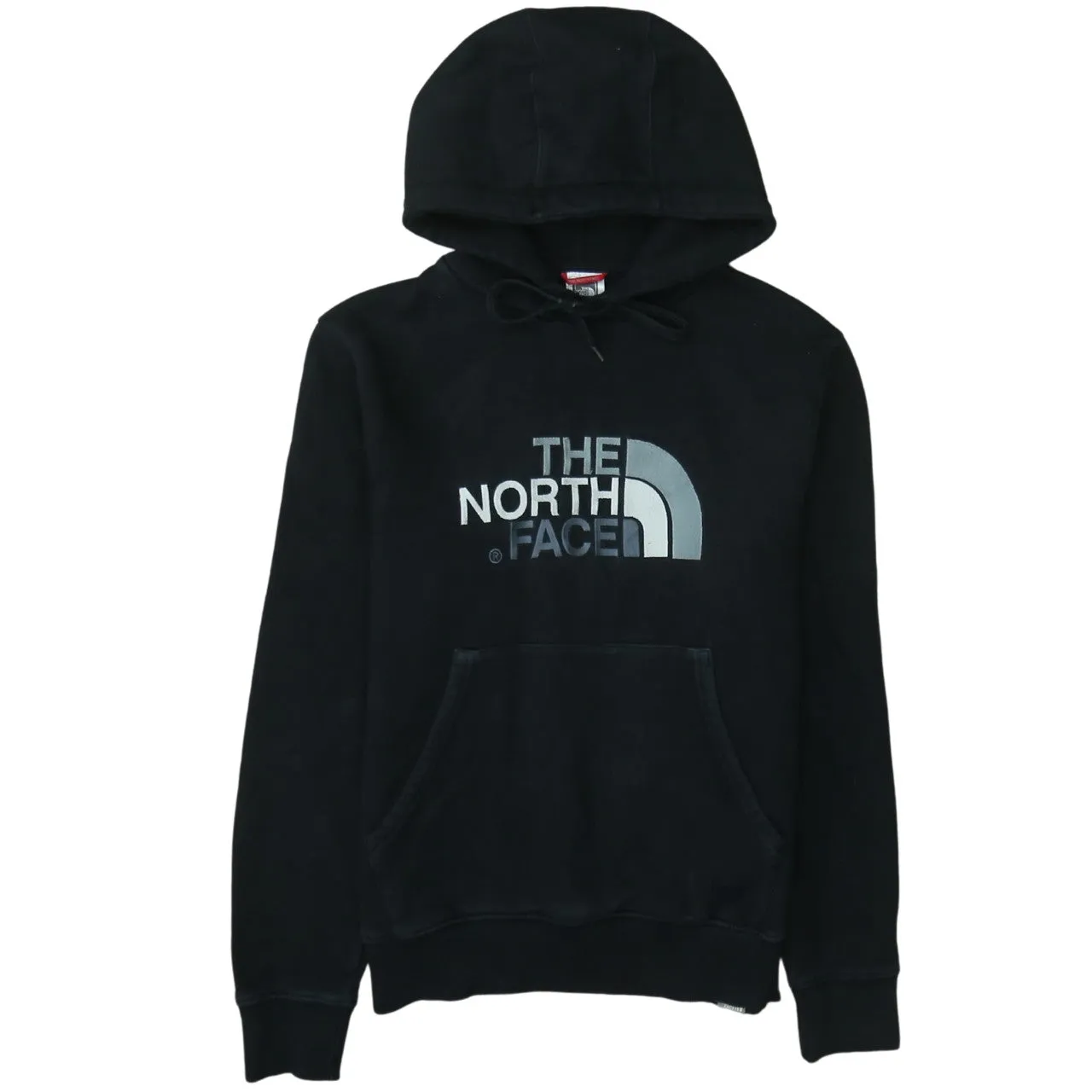 The North Face Black Hoodie Men's Small Printed Front Logo Drawstring Hood Pullover Sweatshirt sold by Vintage Club