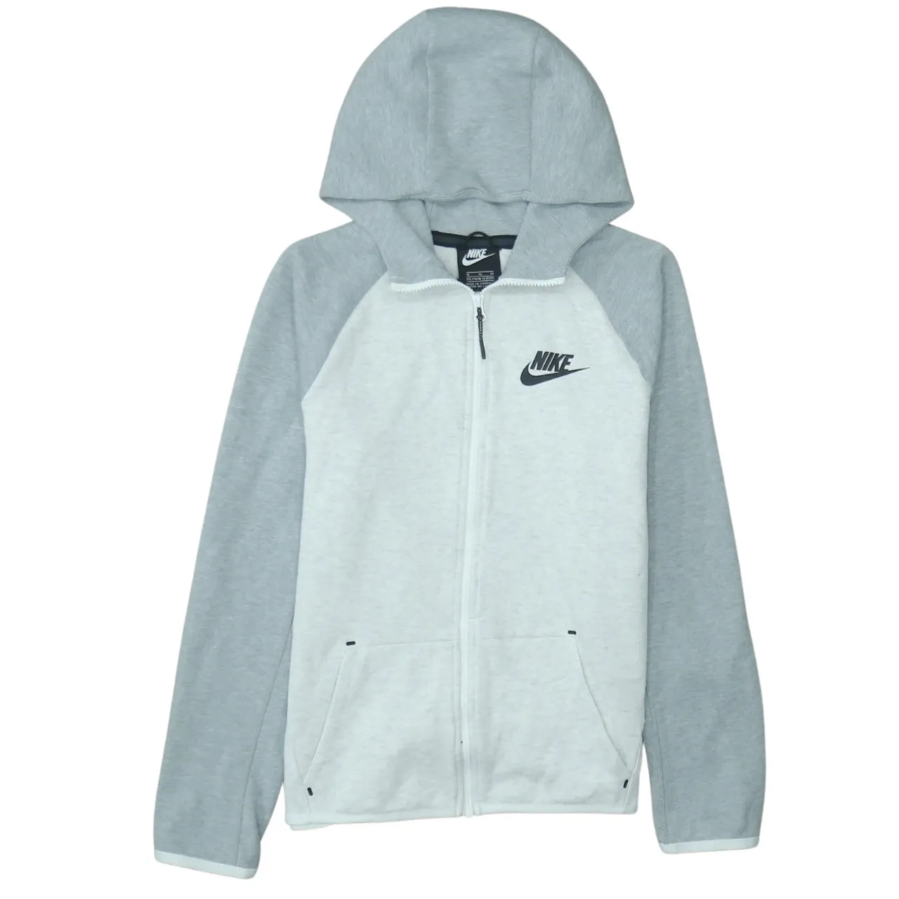 Nike Light Grey Full Zip Hoodie Women’s XLarge Embroidered Swoosh Logo Split Pockets Sweatshirt sold by Vintage Club