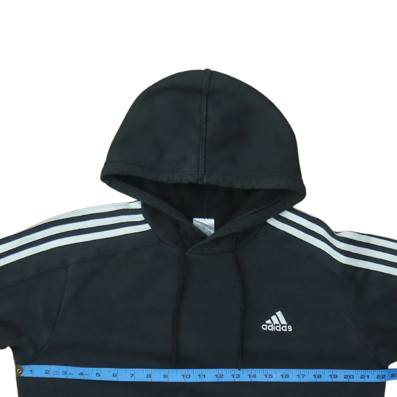 Adidas Black Hoodie Men's Medium Three Stripe Sleeves Embroidered Chest Logo Pullover Sweatshirt sold by Vintage Club product image thumbnail 5