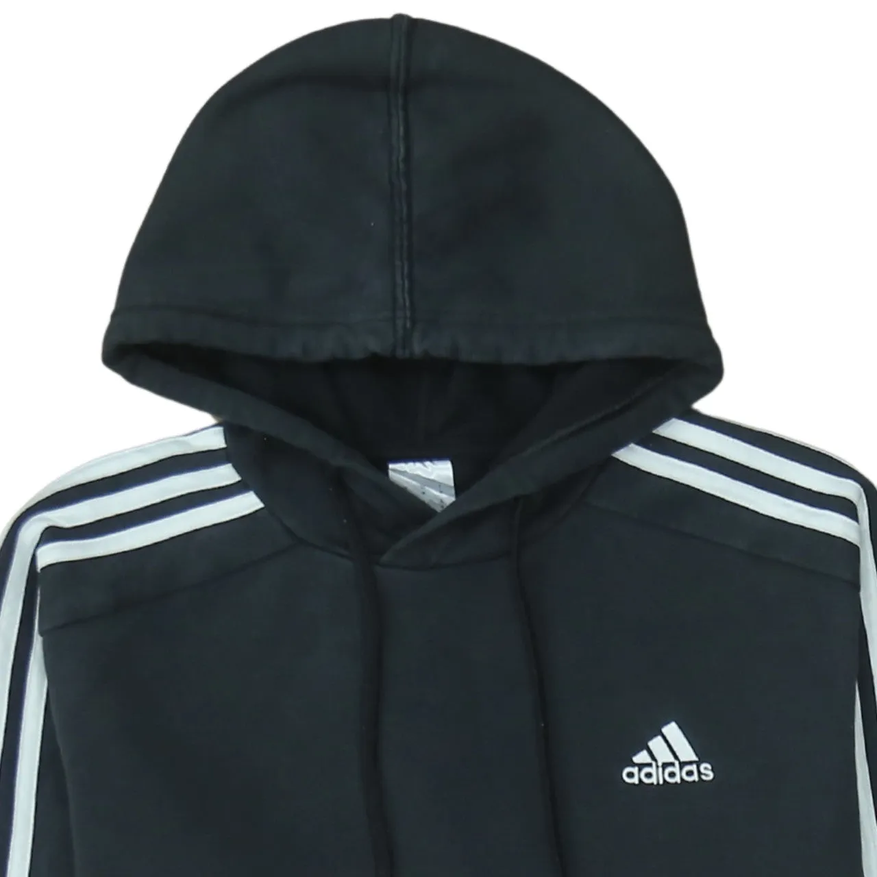 Adidas Black Hoodie Men's Medium Three Stripe Sleeves Embroidered Chest Logo Pullover Sweatshirt sold by Vintage Club product image thumbnail 3