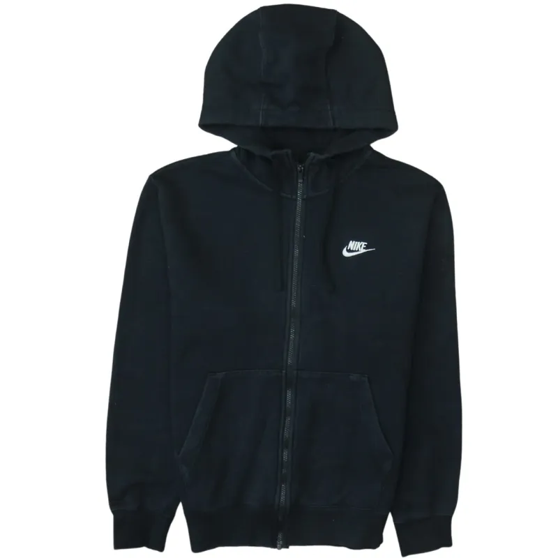 Nike Black Full Zip Hoodie Men's Small Embroidered Swoosh Logo Split Pocket Sweatshirt sold by Vintage Club