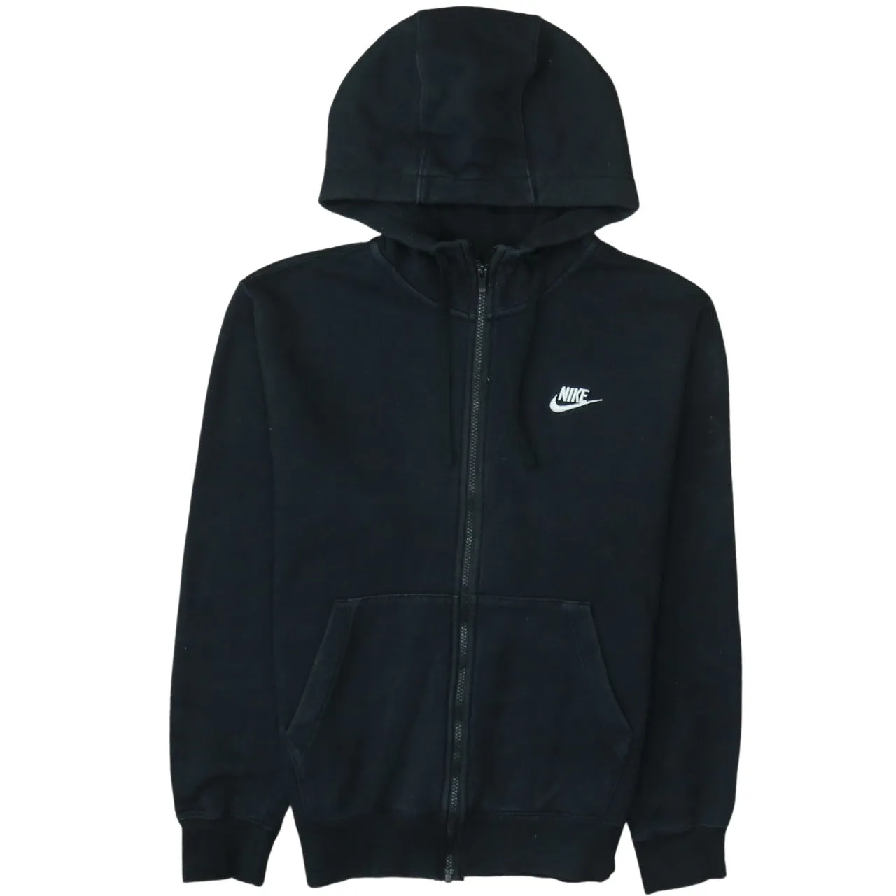 Nike Black Full Zip Hoodie Men's Small Embroidered Swoosh Logo Split Pocket Sweatshirt sold by Vintage Club