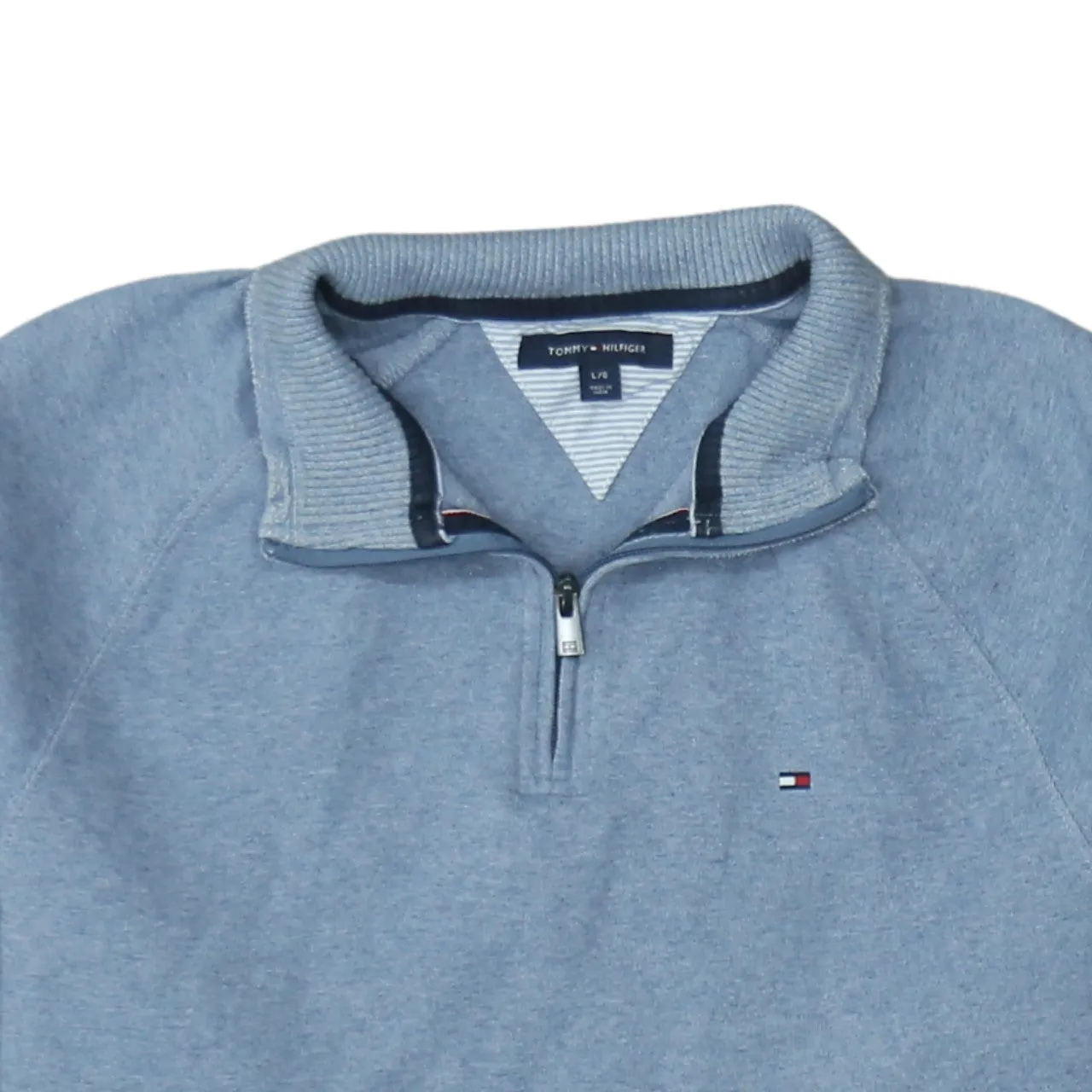 Tommy Hilfiger Light Blue Quarter Zip Sweatshirt Men's Large Embroidered Flag Logo Pullover Top sold by Vintage Club product image thumbnail 3