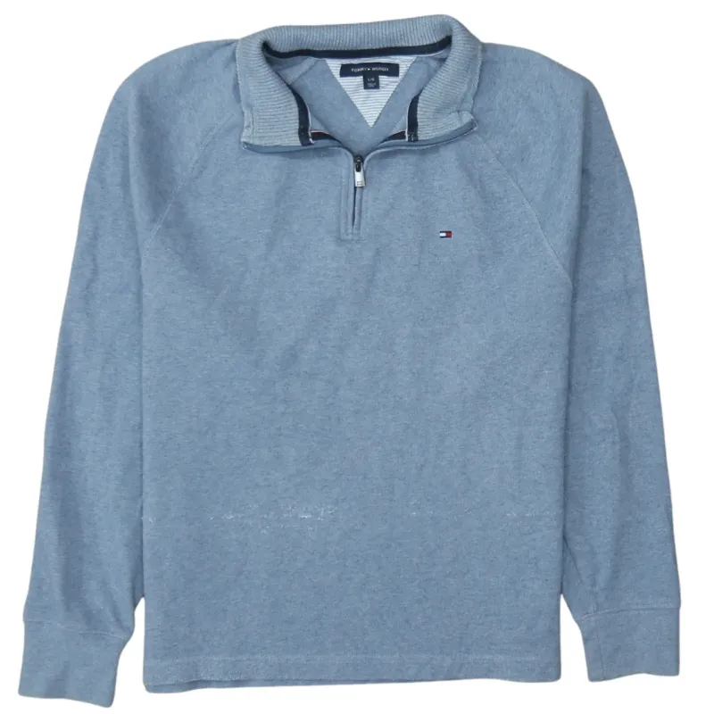 Tommy Hilfiger Light Blue Quarter Zip Sweatshirt Men's Large Embroidered Flag Logo Pullover Top made by Tommy Hilfiger