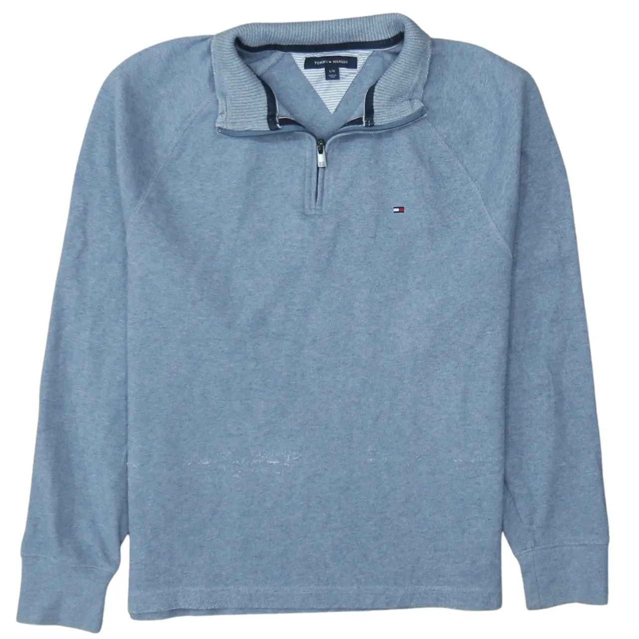Tommy Hilfiger Light Blue Quarter Zip Sweatshirt Men's Large Embroidered Flag Logo Pullover Top sold by Vintage Club