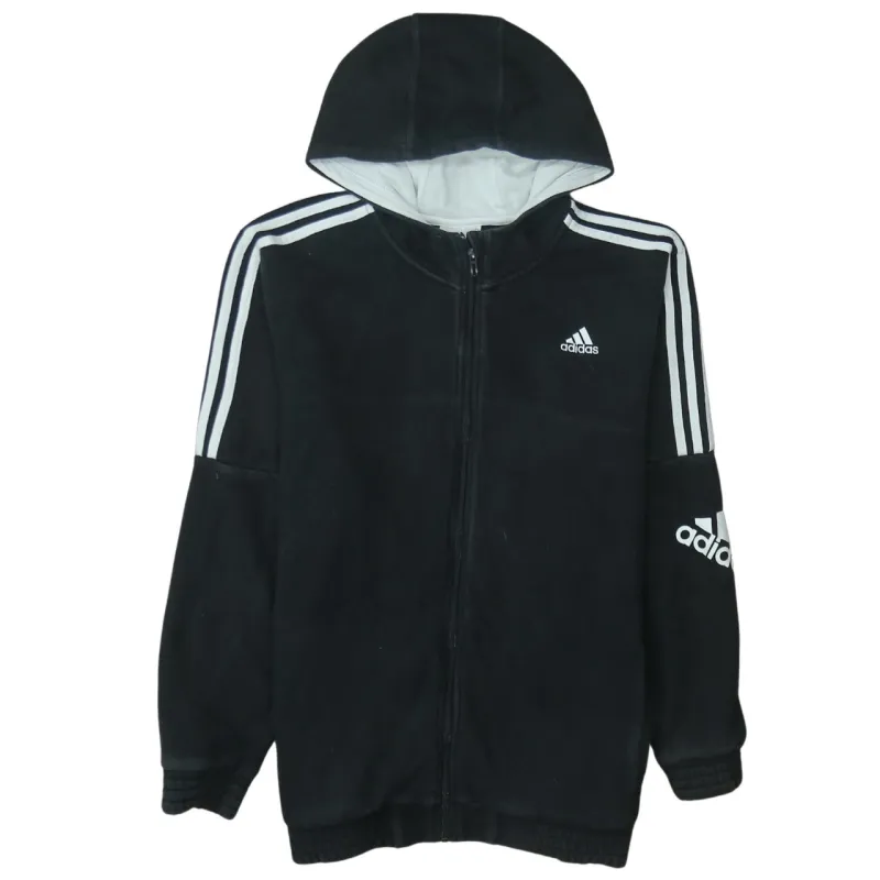 Adidas Black Full Zip Hoodie Women’s XLarge Embroidered Logos Three Stripe Sleeve Fleece Jacket sold by Vintage Club