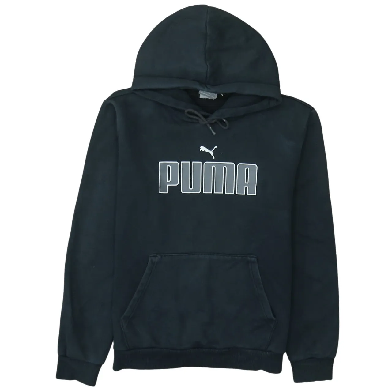 Puma Black Hoodie Men's Small Printed Logo Drawstring Fleece Pullover Sweatshirt sold by Vintage Club